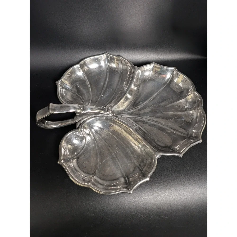 Vintage Silverplate Lily Pad Tri Compartment Serving Dish
